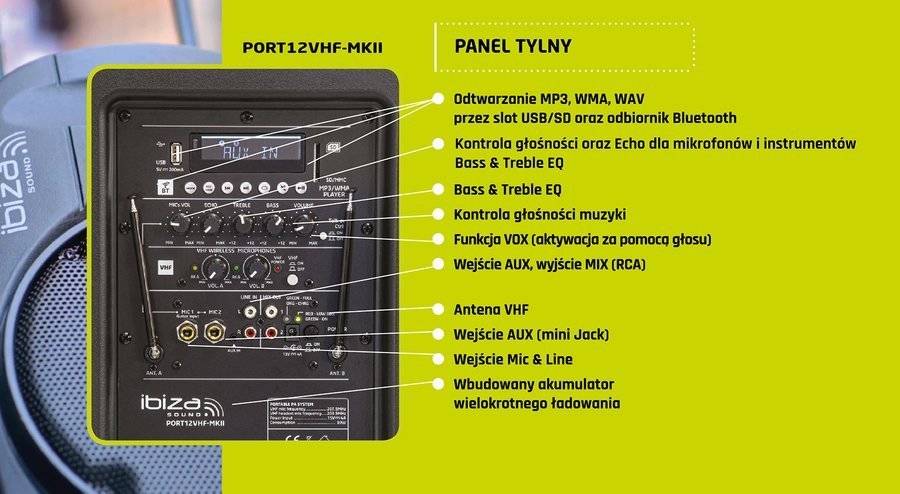 Kolumna mobilna Ibiza PORT12VHF-MKII-TWS